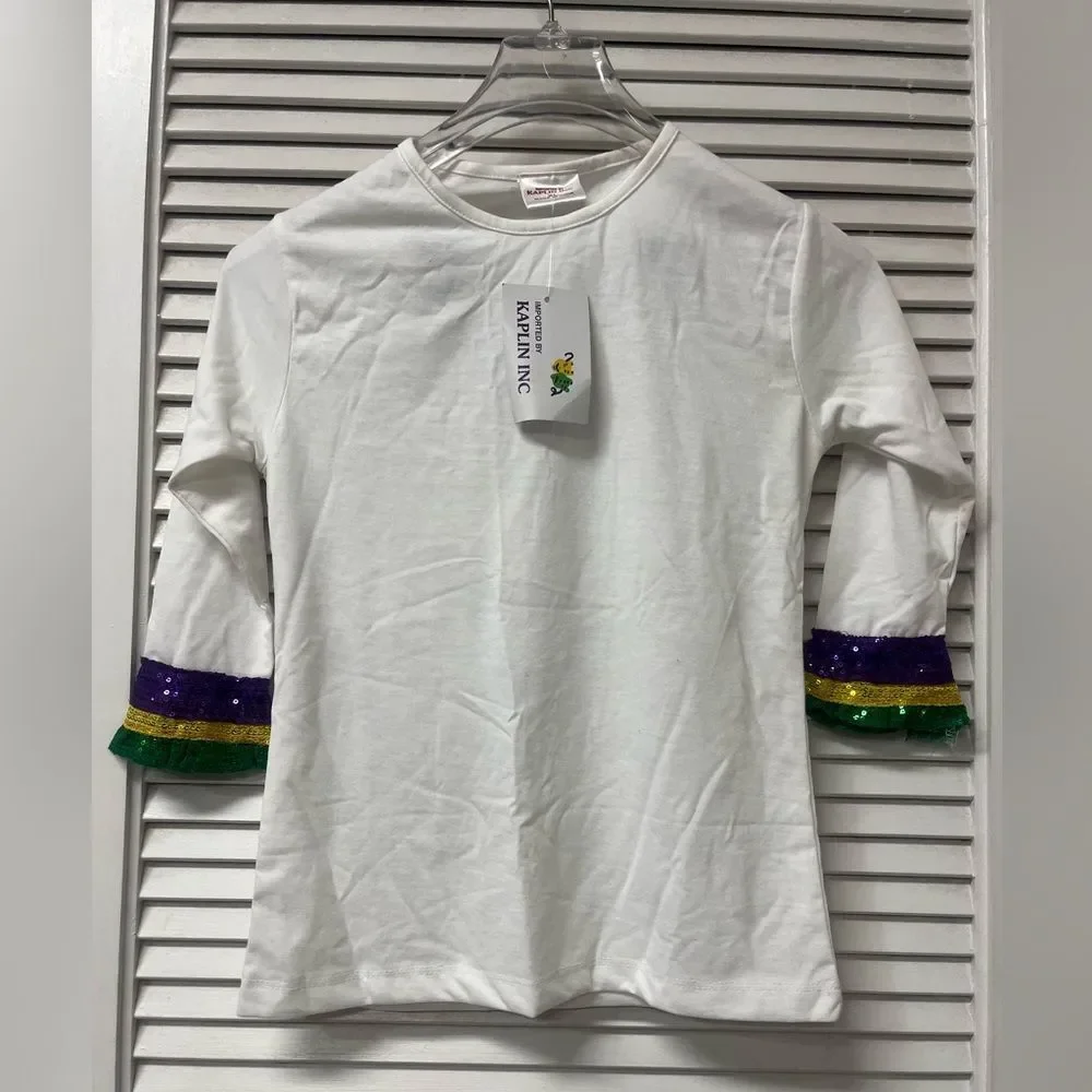 NWT✨KAPLIN✨xl✨Kids White Shirt with Multicolor Cuffs